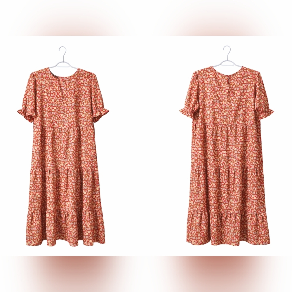 Floral Red Dress with Short Sleeves (4)